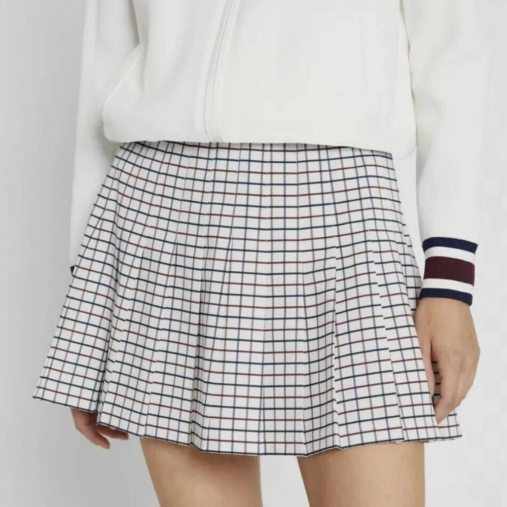 TORY BURCH NWT Ivory Plaid Pleated Tennis Mini Skirt Sz 0